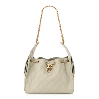 CHANEL Caviar Quilted Small Chanel 25 Handbag Light Grey