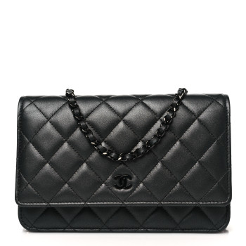 CHANEL Iridescent Lambskin Quilted Wallet On Chain WOC So Black