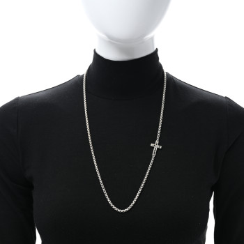 DAVID YURMAN Sterling Silver Black Diamond Streamline Cross Station Necklace 26"