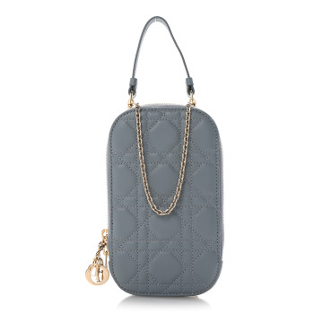 CHRISTIAN DIOR Lambskin Cannage Lady Dior Phone Holder Cloud Blue