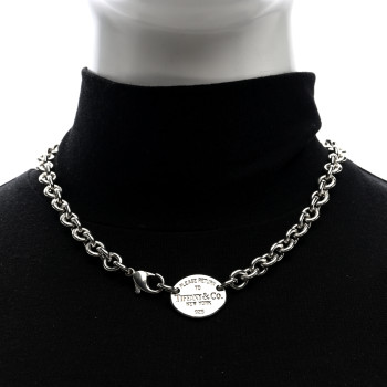 TIFFANY Sterling Silver Return to Tiffany Oval Tag Choker Necklace