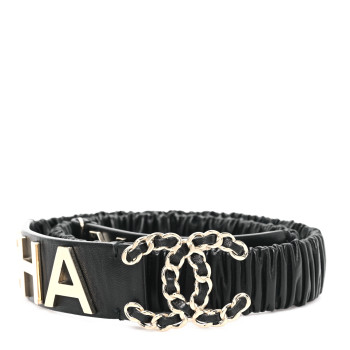 CHANEL Lambskin Logo Belt 85 34 Black