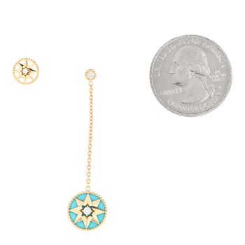 CHRISTIAN DIOR 18K Yellow Gold Diamond Turquoise Rose Des Vents Drop Stud Earrings