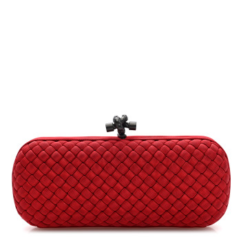 BOTTEGA VENETA Silk Faille Intrecciato Knot Clutch Red