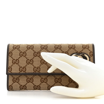 GUCCI Monogram Lovely Heart Continental Wallet Brown