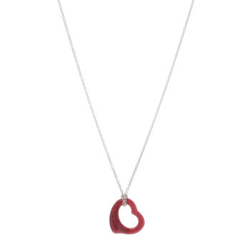 TIFFANY Sterling Silver Rhodonite Elsa Peretti Open Heart Pendant Necklace