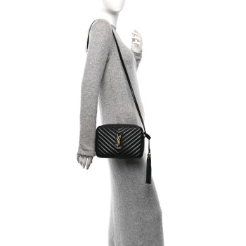 SAINT LAURENT Calfskin Matelasse Monogram Lou Camera Bag Black