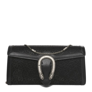 GUCCI Satin Crystal Small Dionysus Shoulder Bag Black