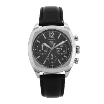 TAG HEUER Stainless Steel Alligator 38mm Monza Chronograph Automatic Watch Black CR2113-0