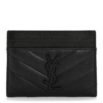 SAINT LAURENT Grain De Poudre Matelasse Chevron Monochrome Monogram Credit Card Case Black