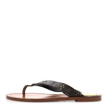 LOUIS VUITTON Monogram Sunny Flat Thong Sandals 39 Brown