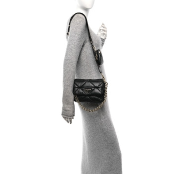 PRADA Nappa Re-Nylon Triangle Quilted Patchwork System Flap Shoulder Bag Black