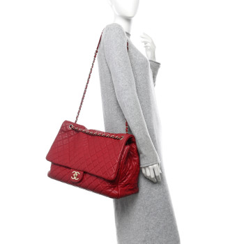 CHANEL Calfskin Quilted XXL Travel Flap Bag Red