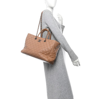 CHANEL Caviar Quilted Large Coco Handle Shopping Tote Beige