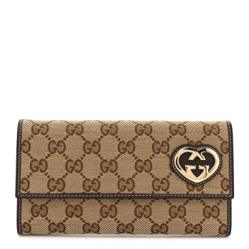 GUCCI Monogram Lovely Heart Continental Wallet Brown