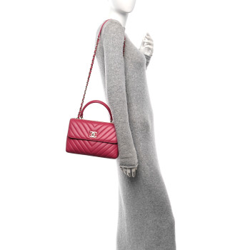 CHANEL Lambskin Chevron Quilted Small Trendy CC Dual Handle Flap Bag Pink