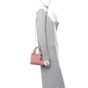 CHRISTIAN DIOR Lambskin Cannage Mini Lady Dior Old Rose