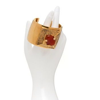 SAINT LAURENT Brass Carnelian Square Cuff Bracelet S Rouge Dore