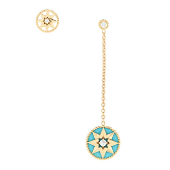 CHRISTIAN DIOR 18K Yellow Gold Diamond Turquoise Rose Des Vents Drop Stud Earrings