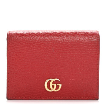 GUCCI Pebbled Calfskin GG Marmont Card Case Hibiscus Red GUCCI Pebbled Calfskin GG Marmont Card Case Hibiscus Red