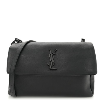 SAINT LAURENT Grain De Poudre Medium West Hollywood Monogram Fold-Over Black