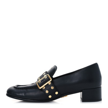 PRADA Calfskin Modellerie Stud Loafers 36.5 Black