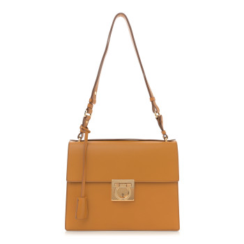 SALVATORE FERRAGAMO Calfskin Gancio Lock Marisol Top Handle Satchel Olivello
