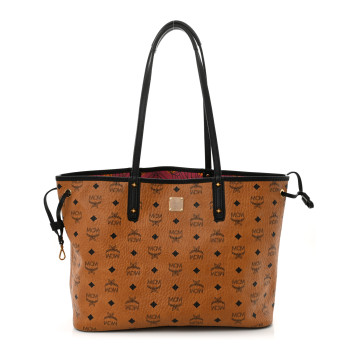 MCM Visetos Medium Project Reversible Shopper Tote Cognac