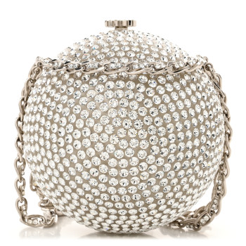 CHANEL Plexiglass Strass CC Round Minaudiere Clutch Silver