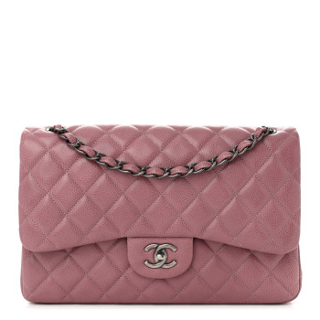 CHANEL Caviar Quilted Jumbo Double Flap Light Purple