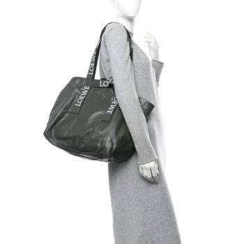 LOEWE Paper Calfskin Fold Shopper Tote Green