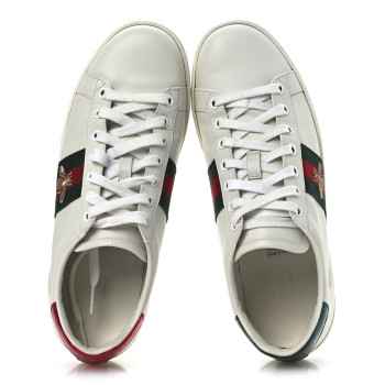 GUCCI Calfskin Ayers Bee Embroidered Womens Ace Sneakers 37.5 White Green