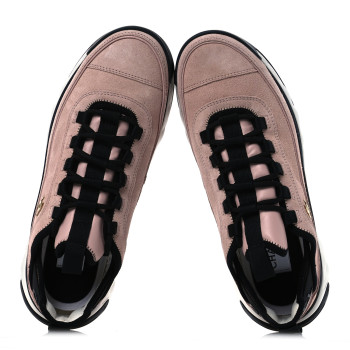 CHANEL Suede Calfskin Nylon Grosgrain CC Sneakers 39.5 Light Pink