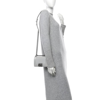 CHANEL Iridescent Glazed Calfskin Small Boy Flap Silver