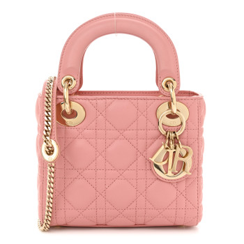 CHRISTIAN DIOR Lambskin Cannage Mini Lady Dior Old Rose