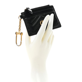 GUCCI Calfskin Matelasse Chevron GG Marmont Key Case Card Holder Black