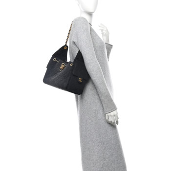 CHANEL Washed Denim Quilted Small Chanel 25 Handbag Black