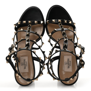 VALENTINO GARAVANI Calfskin Rockstud 90mm City Sandals 39.5 Black