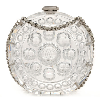 CHANEL Transparent Lucite Round CC Minaudiere Clutch White
