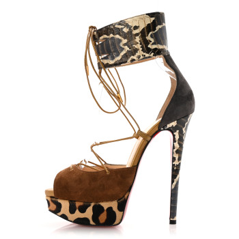 CHRISTIAN LOUBOUTIN Suede Snakeskin Embossed Pony Hair Corsankle 150 Sandals 36.5 Indiana