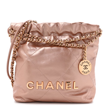 CHANEL Metallic Calfskin Quilted Mini Chanel 22 Copper