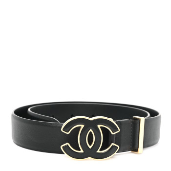 CHANEL Calfskin Metal Enamel CC Belt 75 30 Black Golden