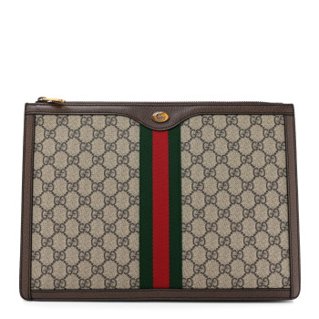GUCCI GG Supreme Monogram Web Ophidia Portfolio Pouch Beige New Acero