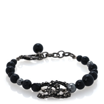 CHANEL Pearl Crystal CC Camellia Bracelet Ruthenium Black
