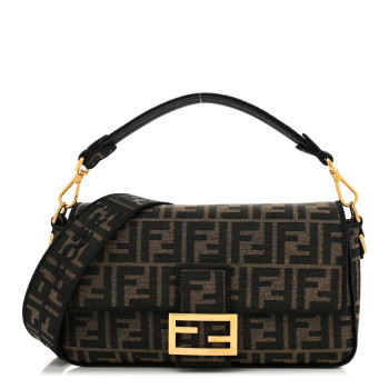 FENDI Fabric Jacquard FF 1974 Medium Baguette Tobacco Moro Black