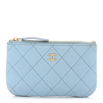 CHANEL Caviar Quilted Small Cosmetic Case Light Blue