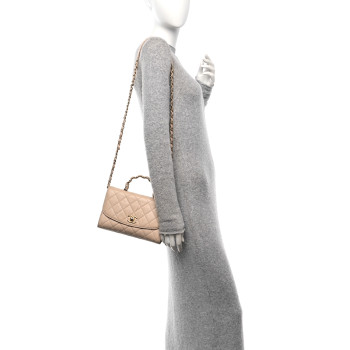 CHANEL Crumpled Lambskin Quilted Small CC Links Top Handle Flap Beige