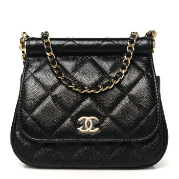 CHANEL Caviar Quilted  Mini Flap Clutch With Chain Black