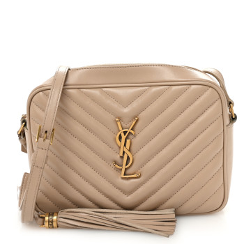 SAINT LAURENT Calfskin Matelasse Monogram Lou Camera Bag Dark Beige