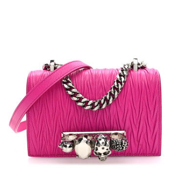 ALEXANDER MCQUEEN Lambskin Pleated Knuckle Shoulder Bag Fuchsia